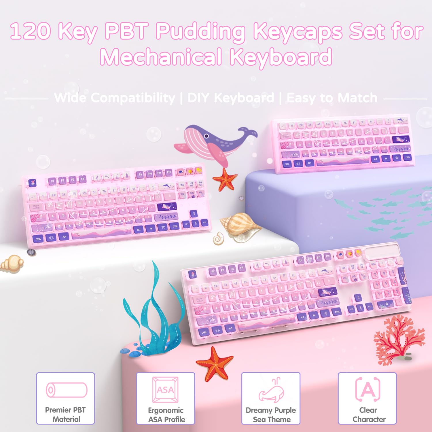 MAMBASNAKE 120 Tuşlu PBT Puding Keycaps Seti,ASA Profili,PBT Dye